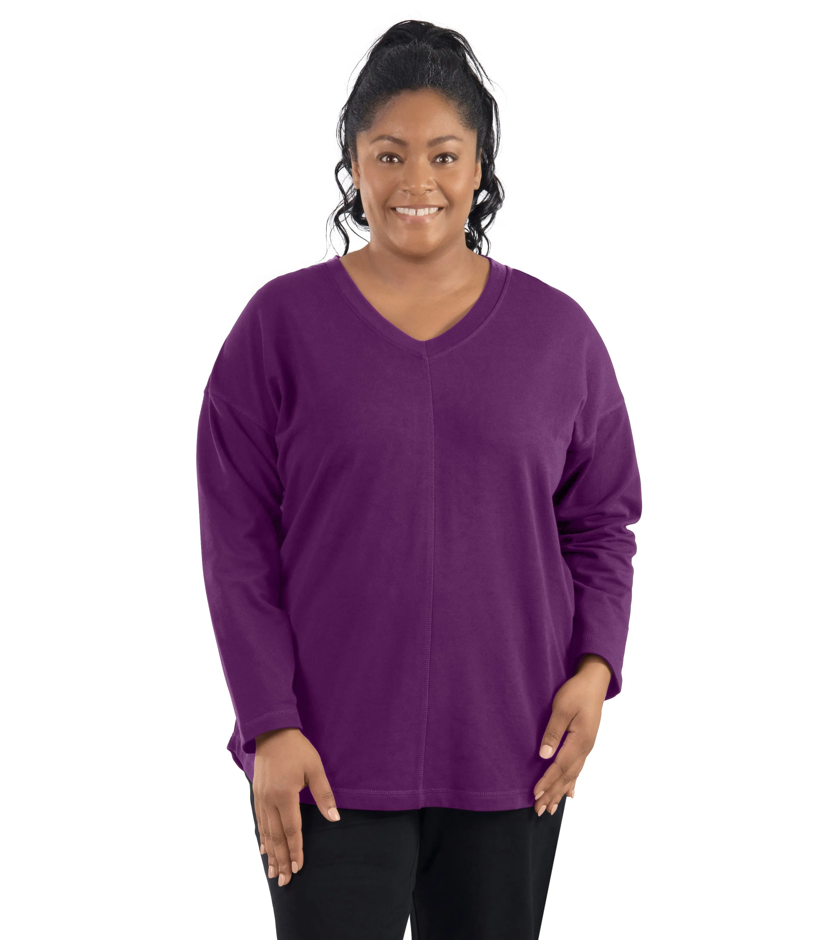 MaVie Cotton Drop Shoulder V-neck Tunic Classic Colors