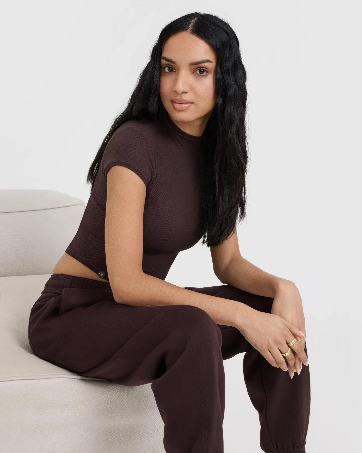 Mellow Rib Mid Mock Neck T-Shirt | Plum Brown