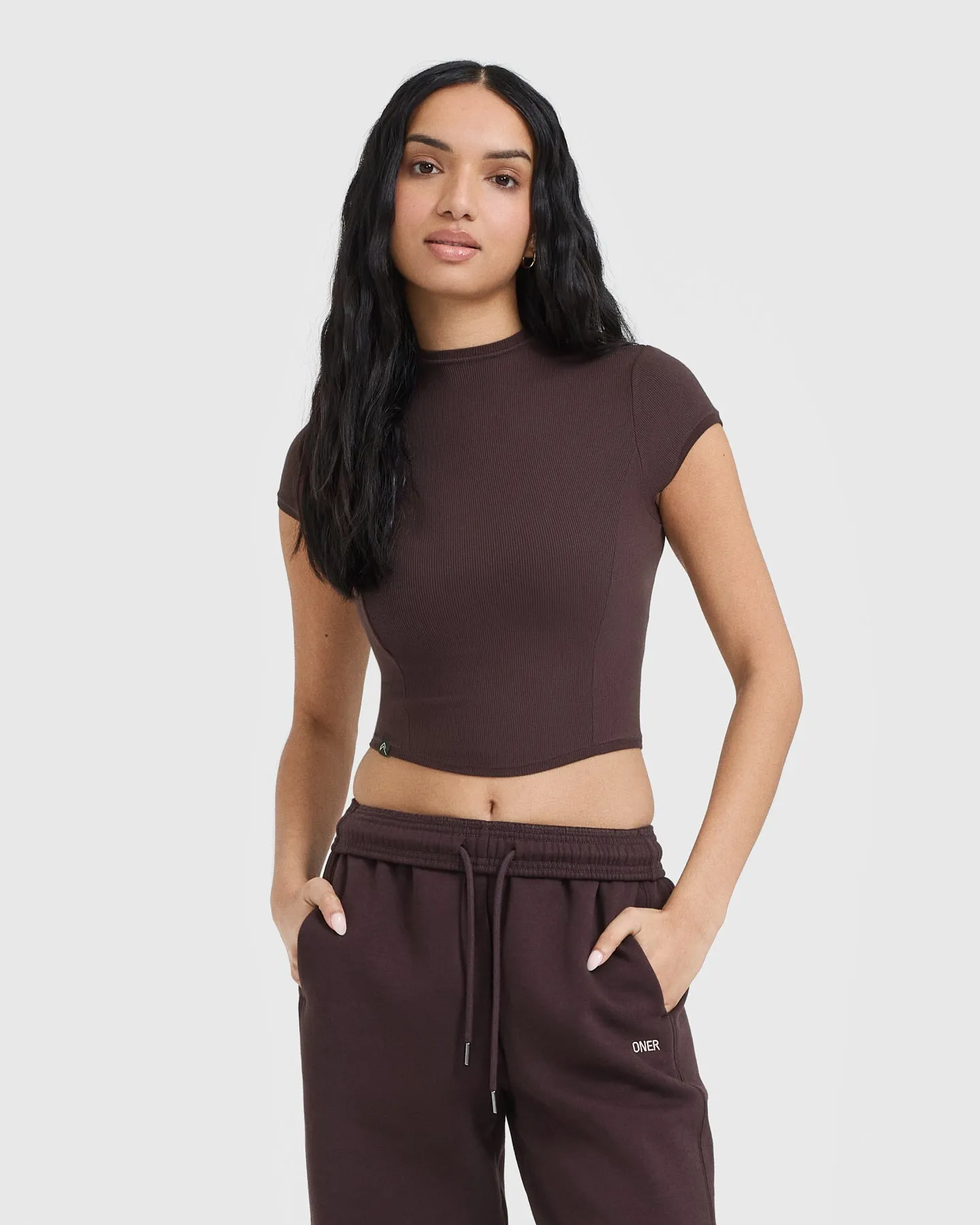 Mellow Rib Mid Mock Neck T-Shirt | Plum Brown