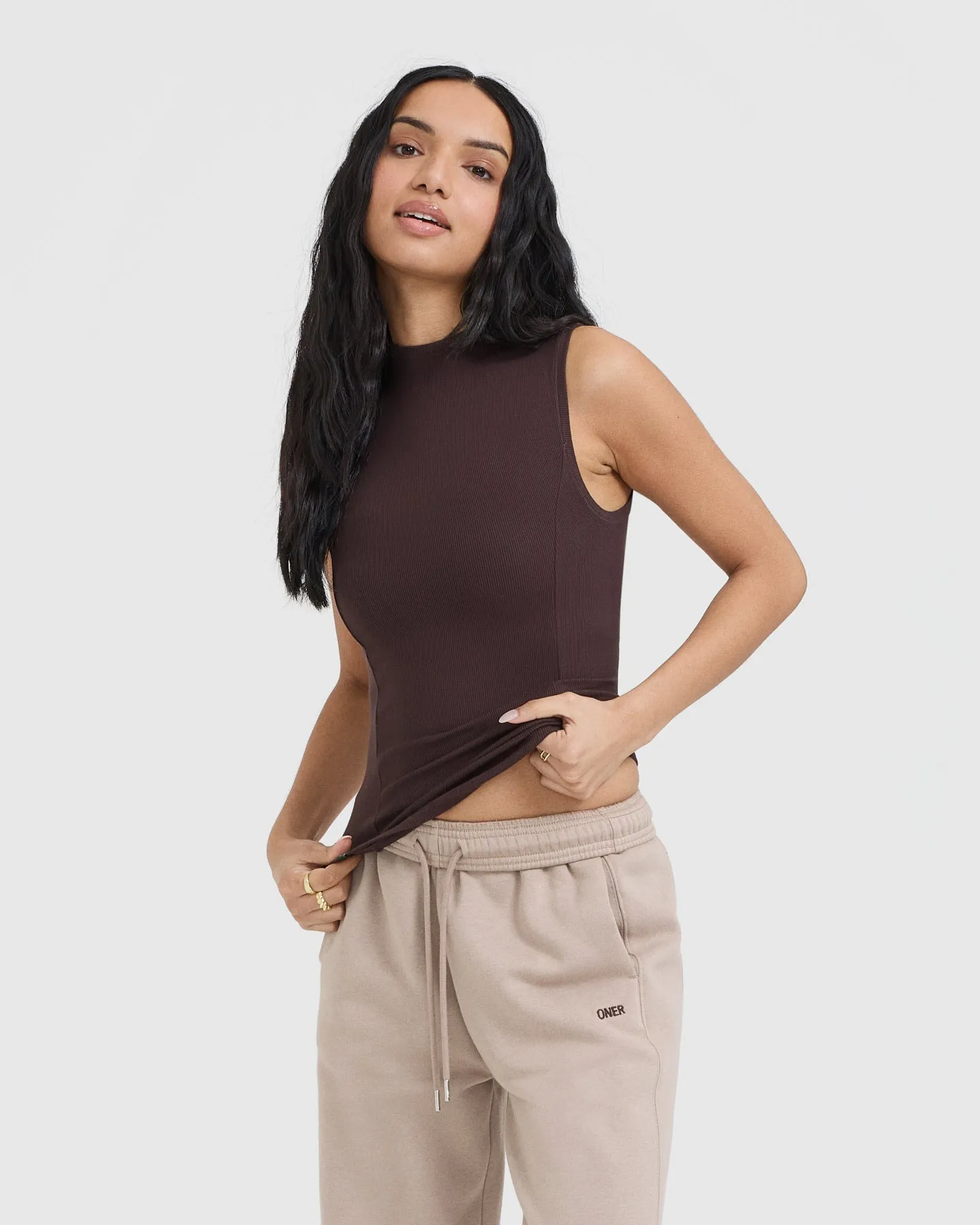 Mellow Rib Mock Neck Tank | Plum Brown