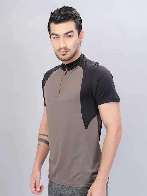 Men Colorblock Slim Fit Mock Neck T-shirt with TECHNO COOL 