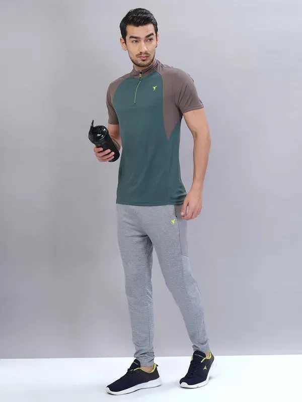 Men Colorblock Slim Fit Mock Neck T-shirt with TECHNO COOL 