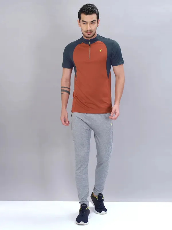 Men Colorblock Slim Fit Mock Neck T-shirt with TECHNO COOL 