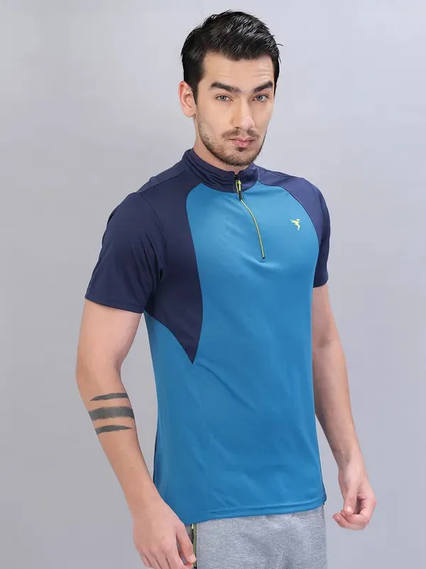 Men Colorblock Slim Fit Mock Neck T-shirt with TECHNO COOL 