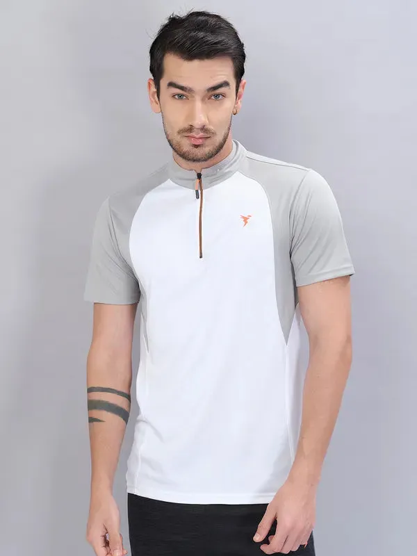 Men Colorblock Slim Fit Mock Neck T-shirt with TECHNO COOL 