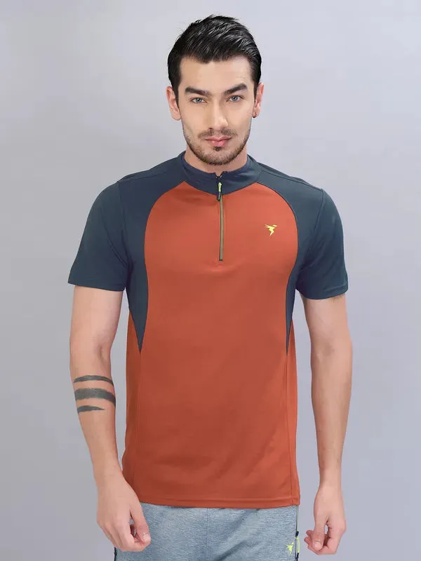 Men Colorblock Slim Fit Mock Neck T-shirt with TECHNO COOL 