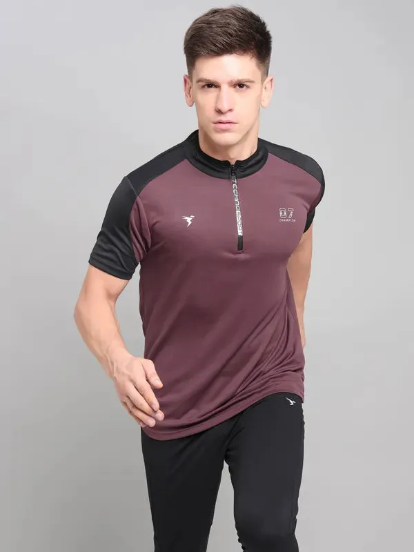 Men Colorblock Slim Fit Mock Neck T-shirt with TECHNO COOL 