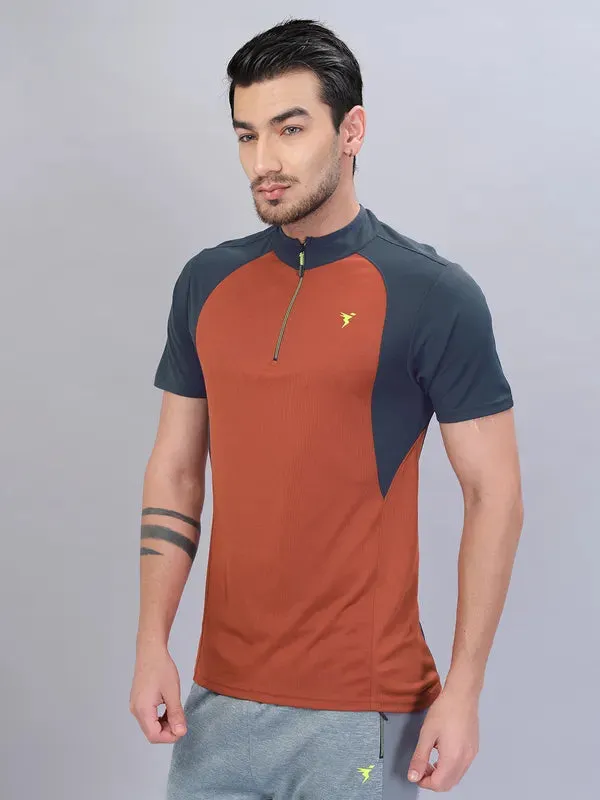 Men Colorblock Slim Fit Mock Neck T-shirt with TECHNO COOL 