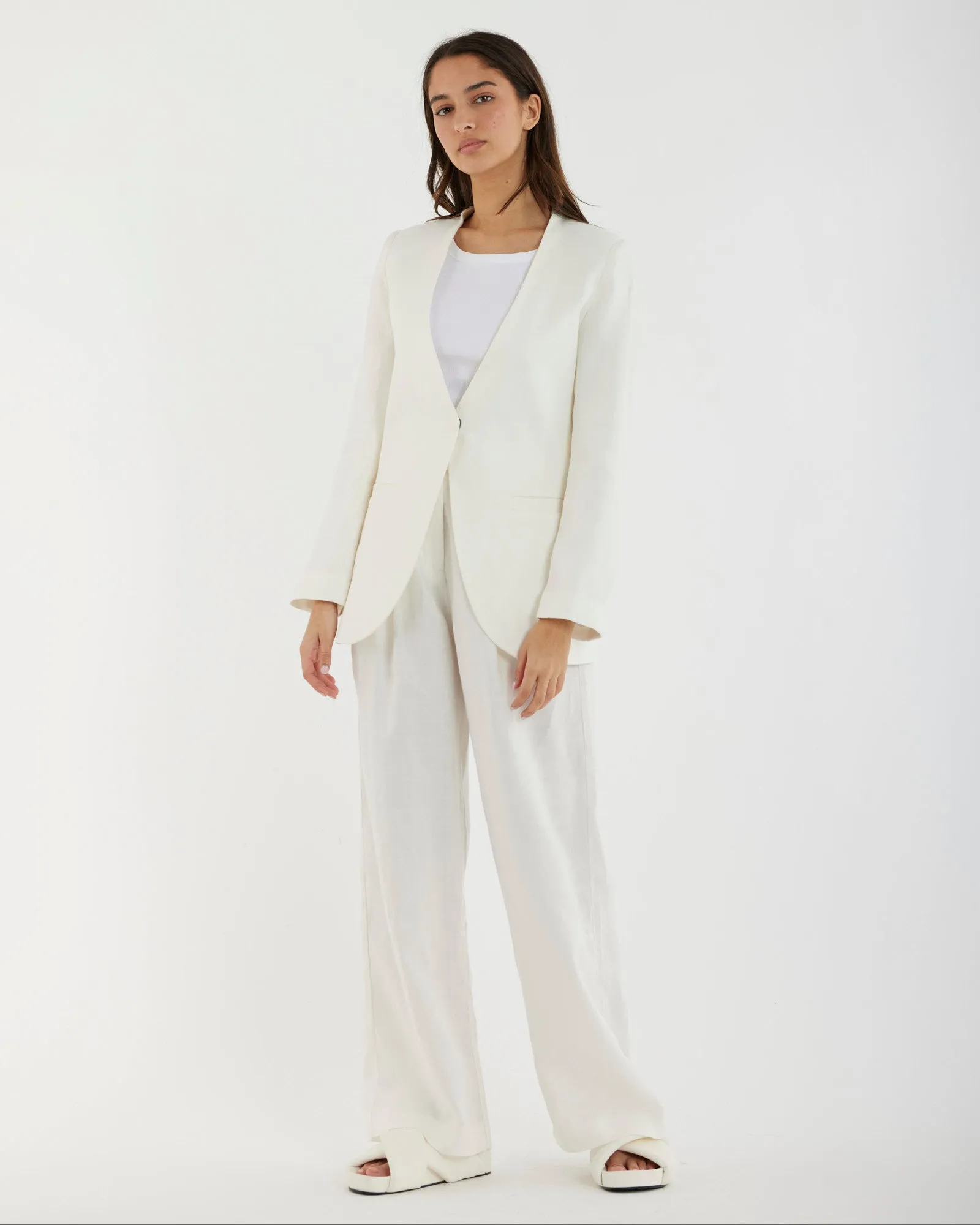 Mia Collarless Blazer - White