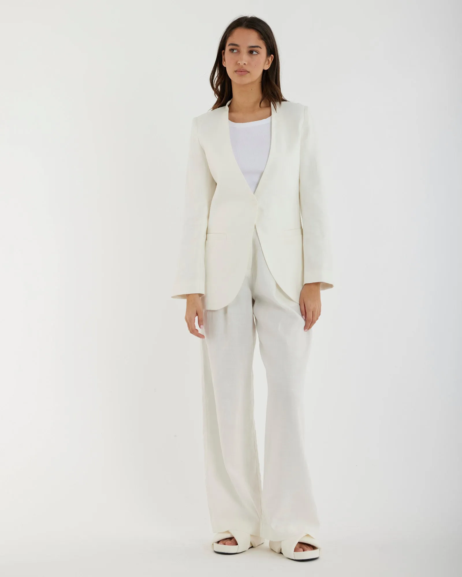 Mia Collarless Blazer - White