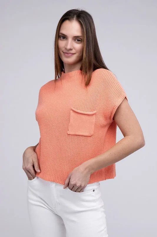 Mock Neck Short Sleeve Cropped Sweater