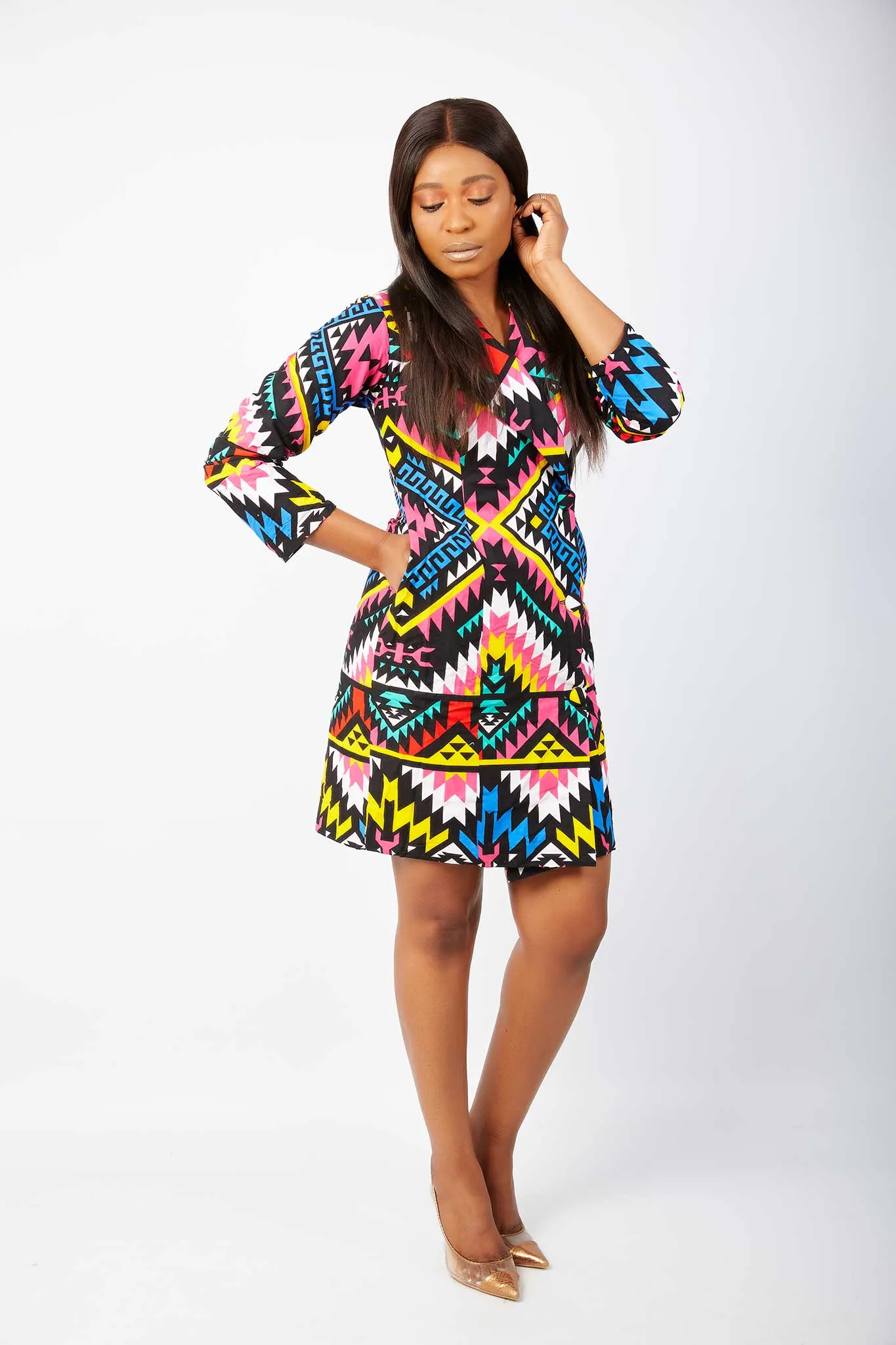 New in African Print Farah Double Breasted Blazer Dress