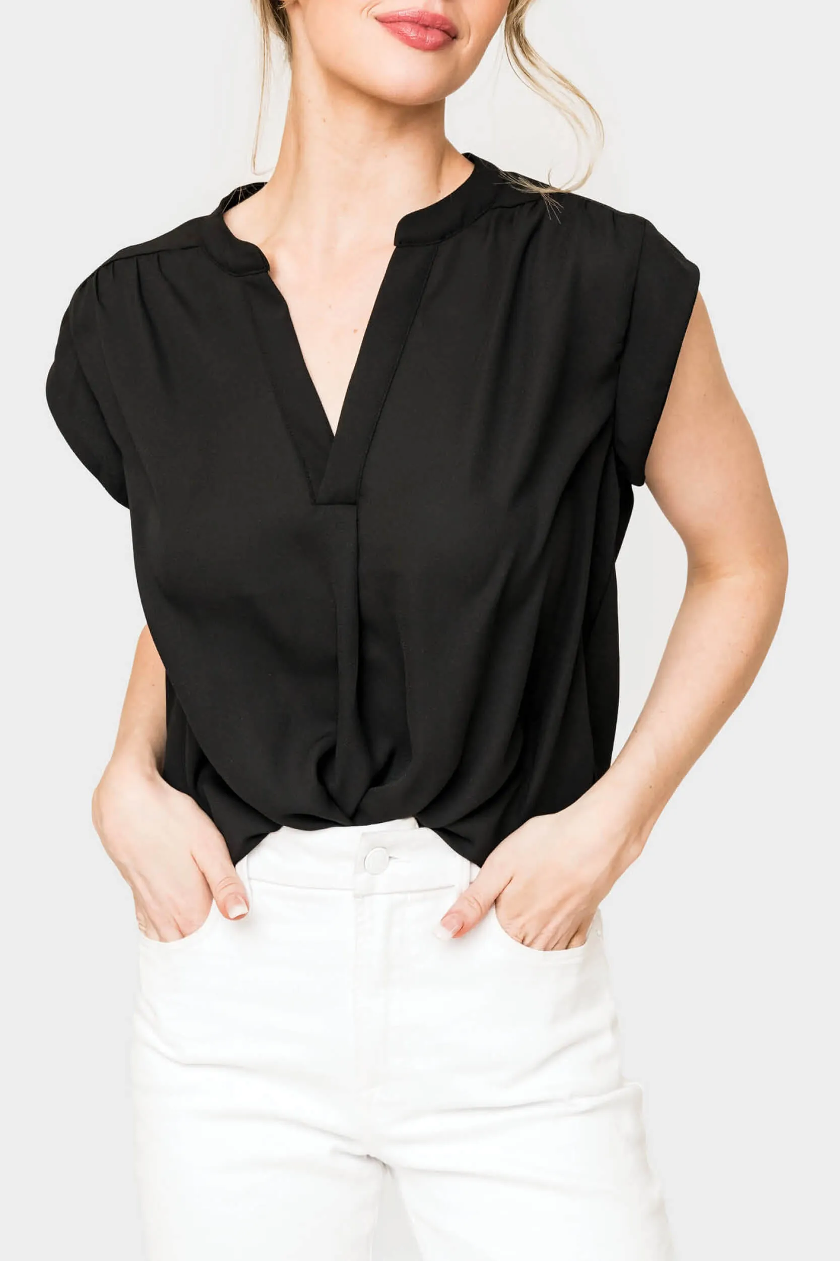 Notch Neck Cap Sleeve Top