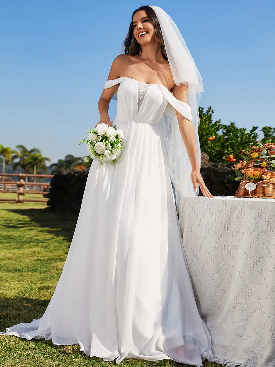 Off Shoulder Chiffon Wholesale Wedding Dressees With Half Sleeves