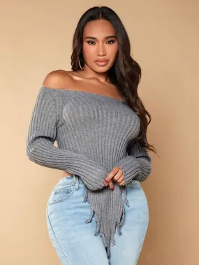 Off the Shoulder Asymmetrical Crop Sweater