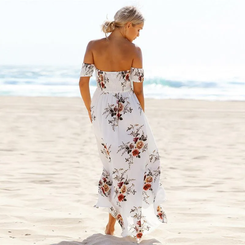 OFF-THE-SHOULDER FLORAL HIGH SLIT MAXI DRESS