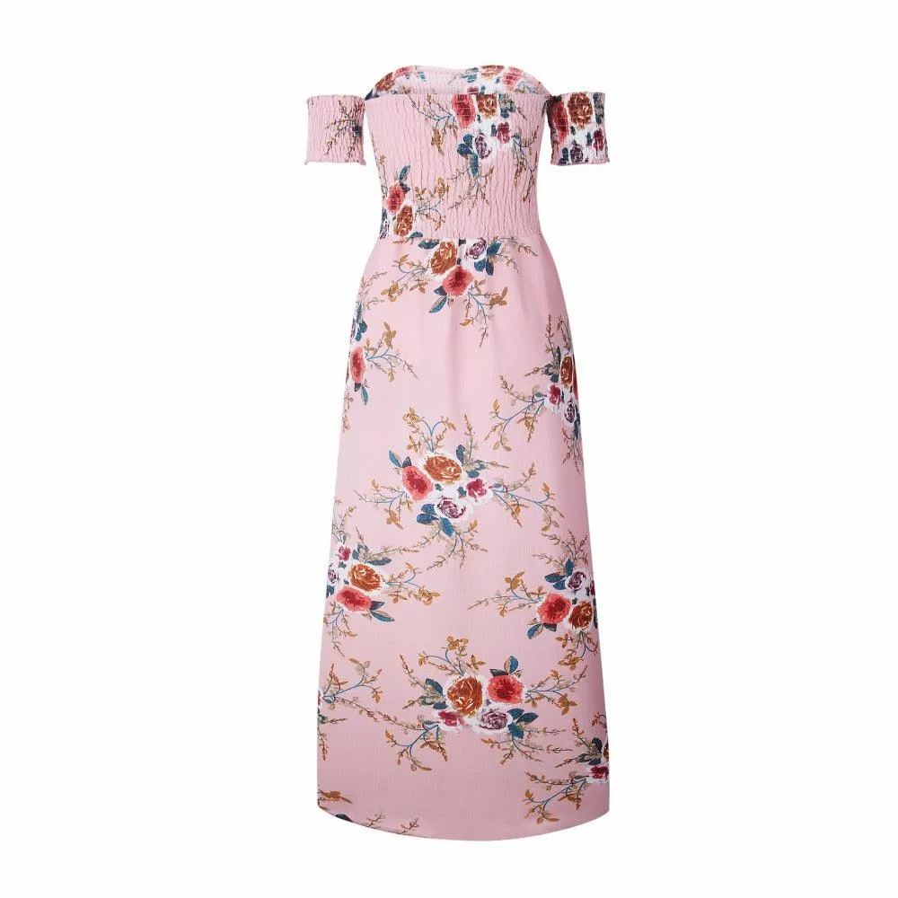 OFF-THE-SHOULDER FLORAL HIGH SLIT MAXI DRESS