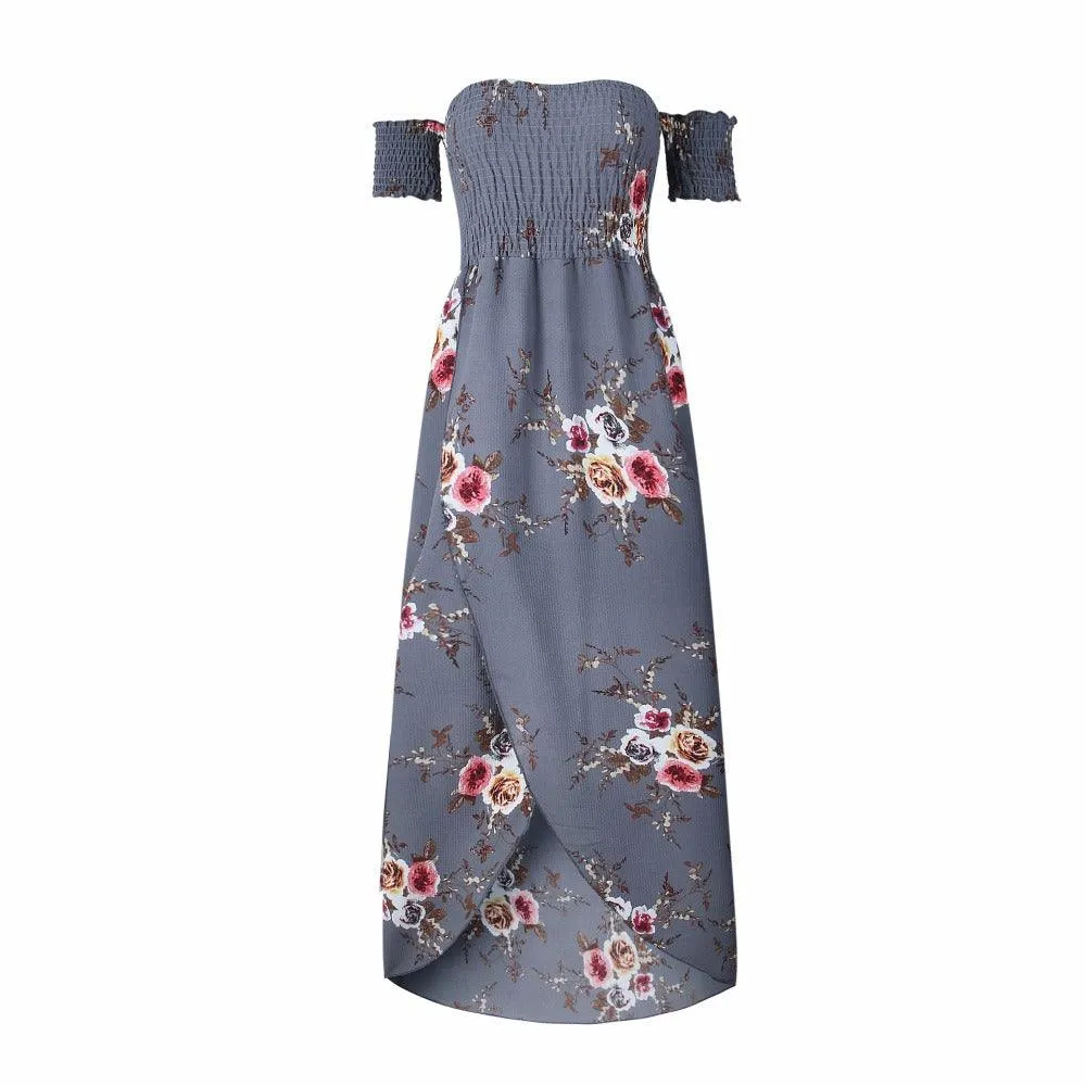 OFF-THE-SHOULDER FLORAL HIGH SLIT MAXI DRESS