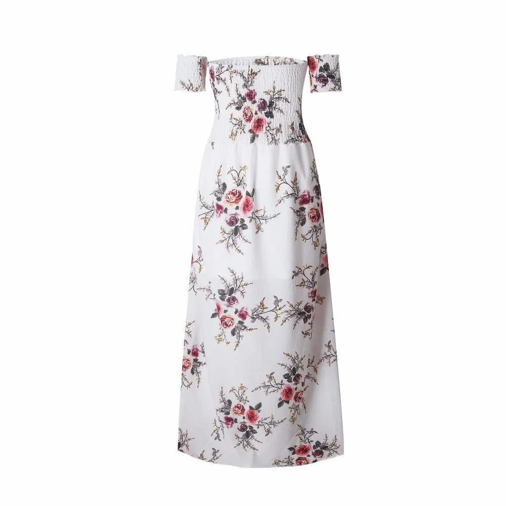 OFF-THE-SHOULDER FLORAL HIGH SLIT MAXI DRESS