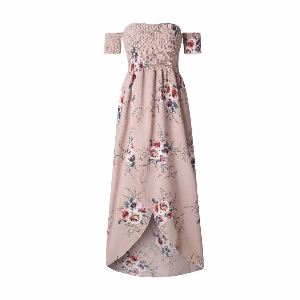 OFF-THE-SHOULDER FLORAL HIGH SLIT MAXI DRESS