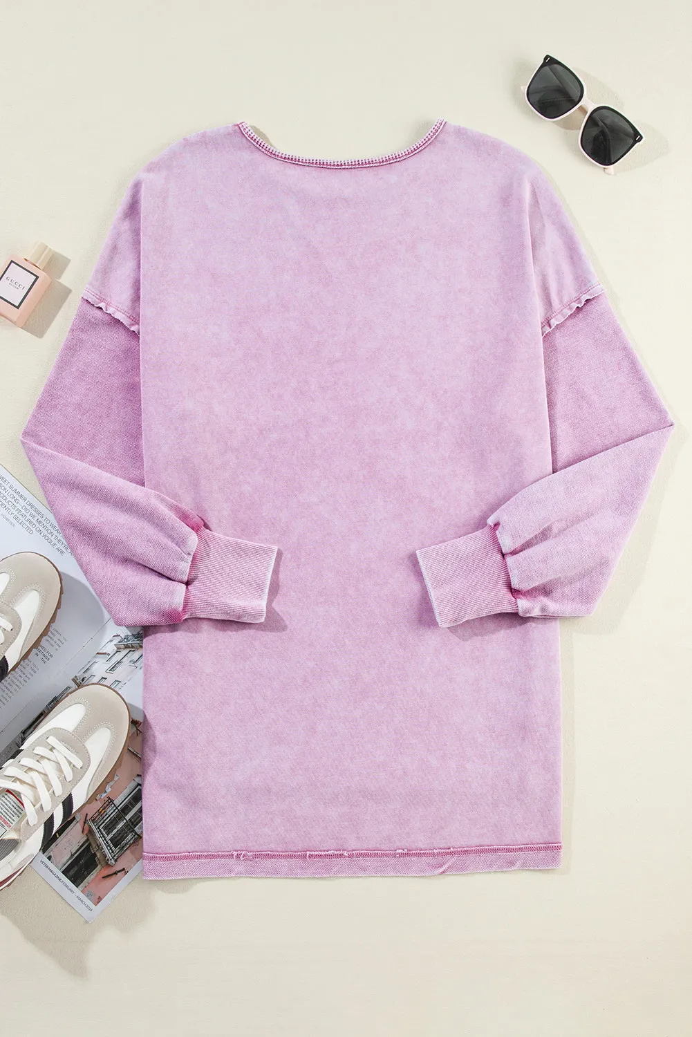 Orchid Petal Mineral Wash Drop Shoulder Sweatshirt