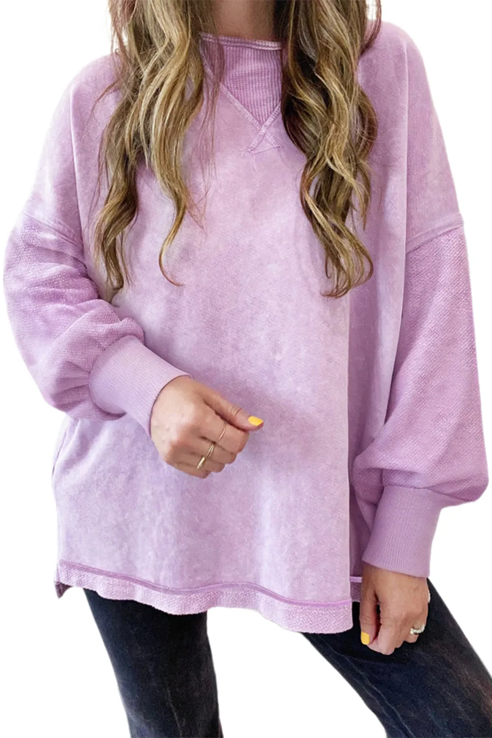 Orchid Petal Mineral Wash Drop Shoulder Sweatshirt