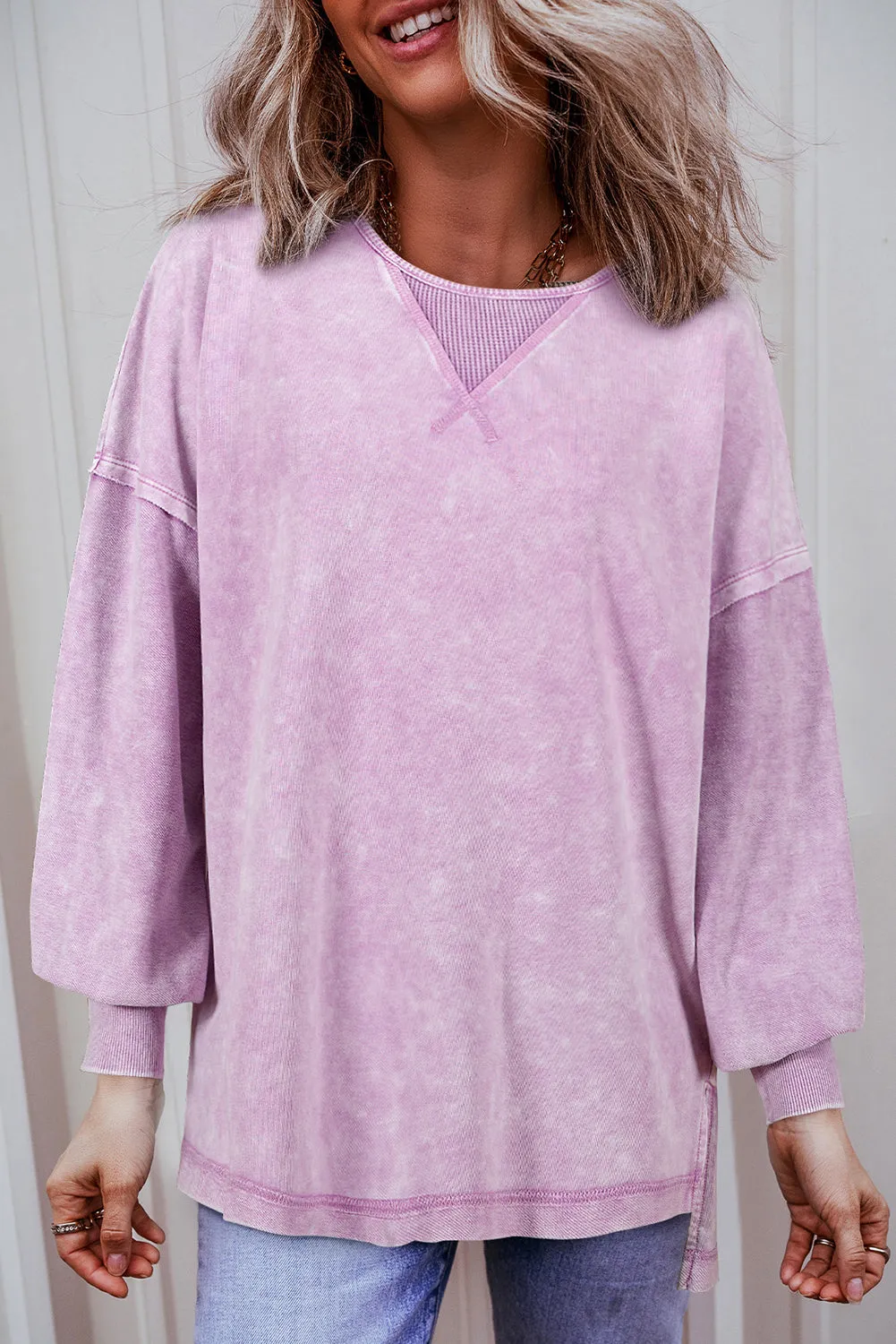 Orchid Petal Mineral Wash Drop Shoulder Sweatshirt