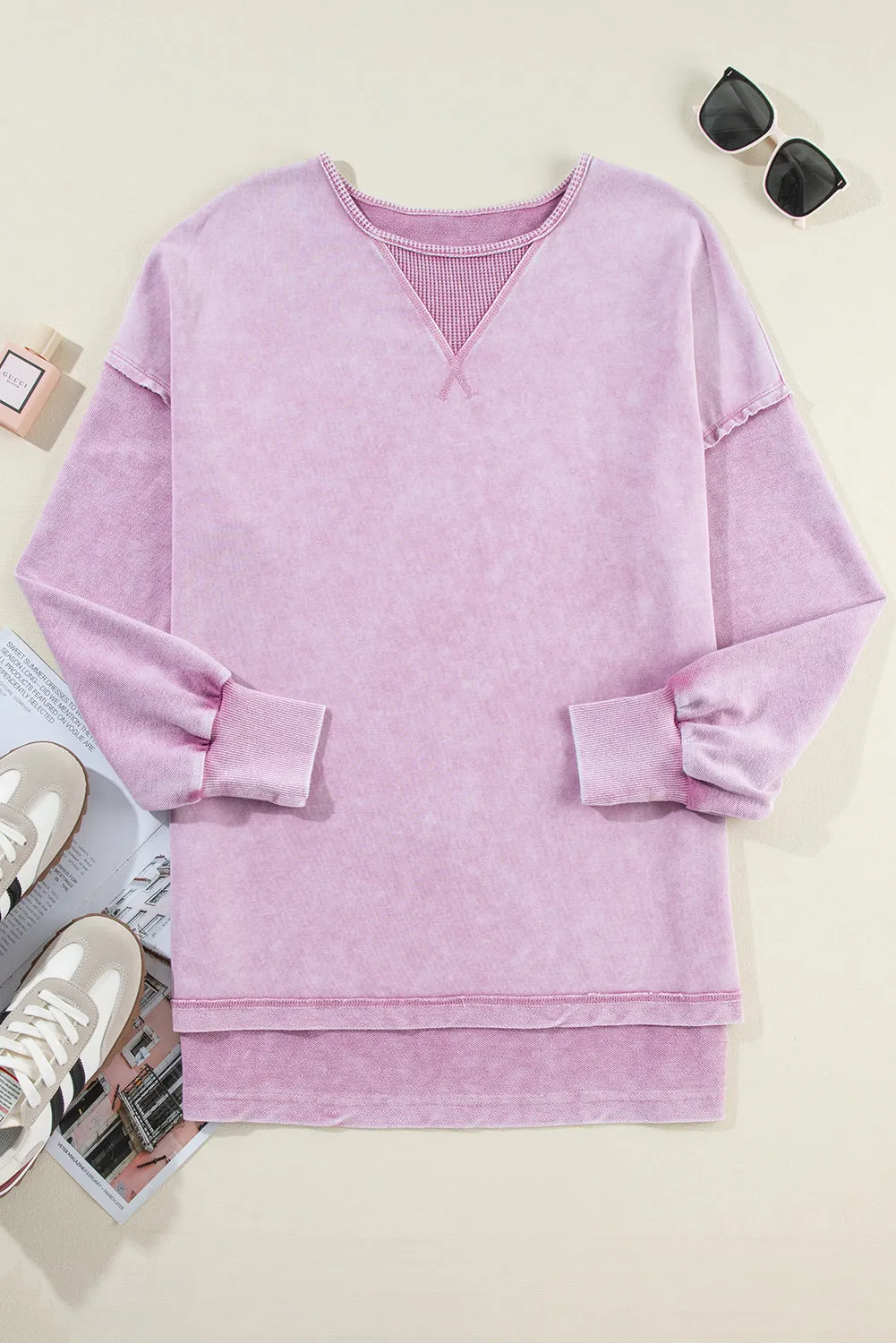 Orchid Petal Mineral Wash Drop Shoulder Sweatshirt