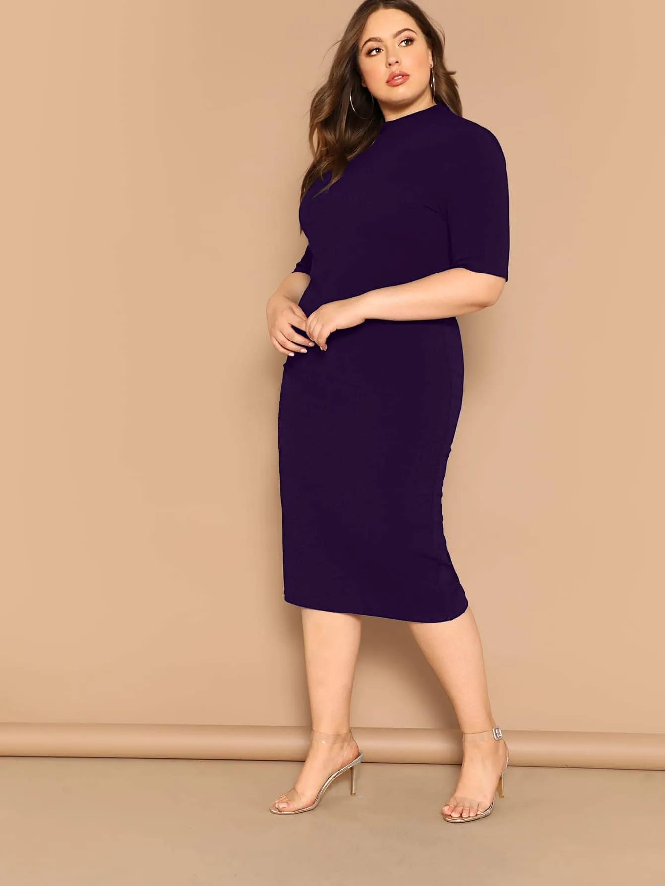 Plus Mock neck Solid Pencil Dress