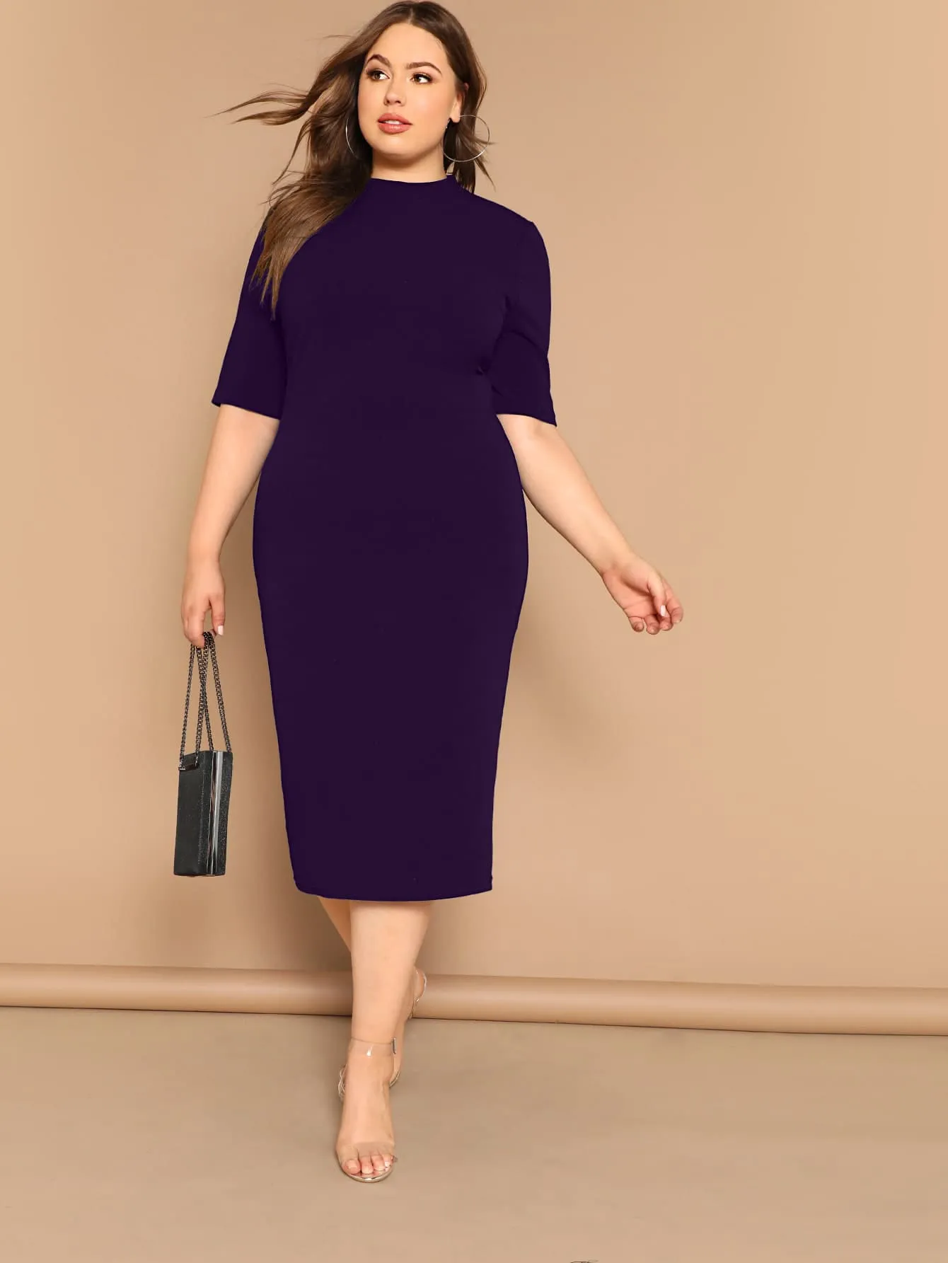 Plus Mock neck Solid Pencil Dress