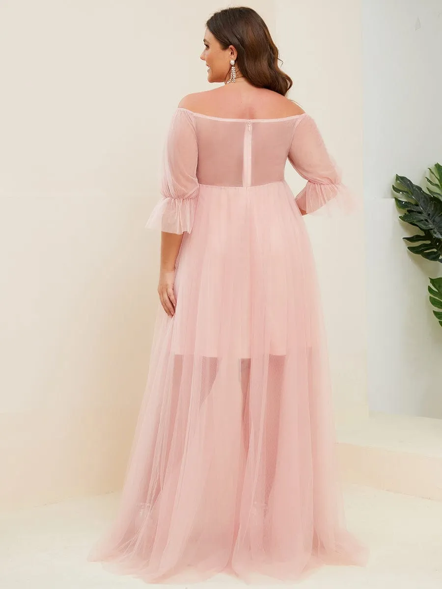 Plus Size Off-Shoulder Tulle Double Skirt Maxi Maternity Dress