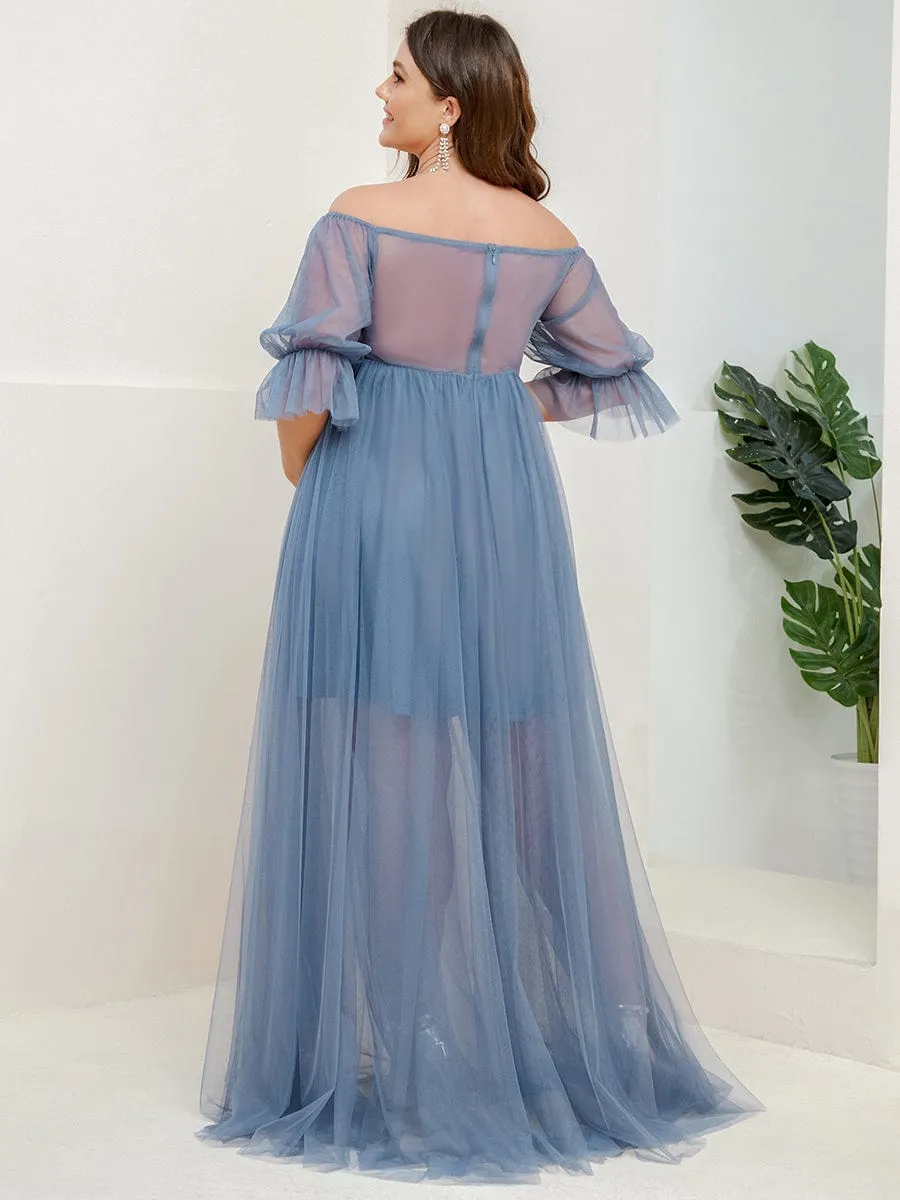 Plus Size Off-Shoulder Tulle Double Skirt Maxi Maternity Dress