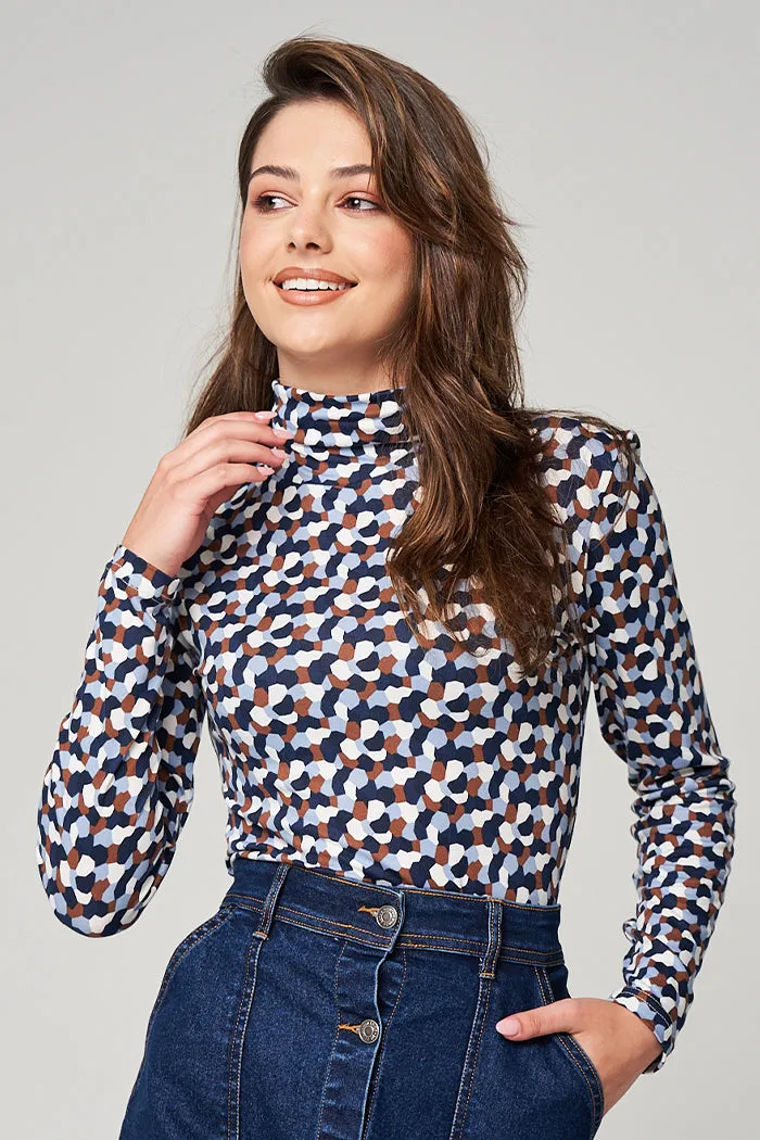 Printed polo neck top