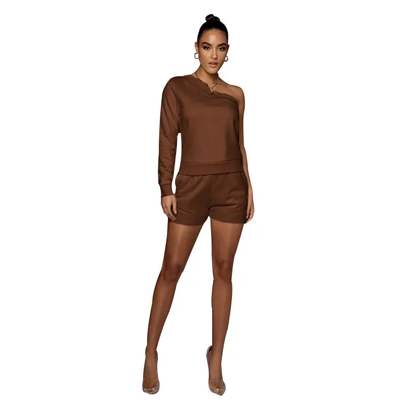 Pullover off-shoulder  Women's Long-Sleeved Sweatshirt Set