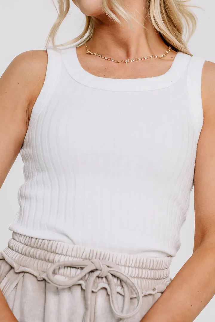 Ribbed Scoop Neck Tank Top | Off White