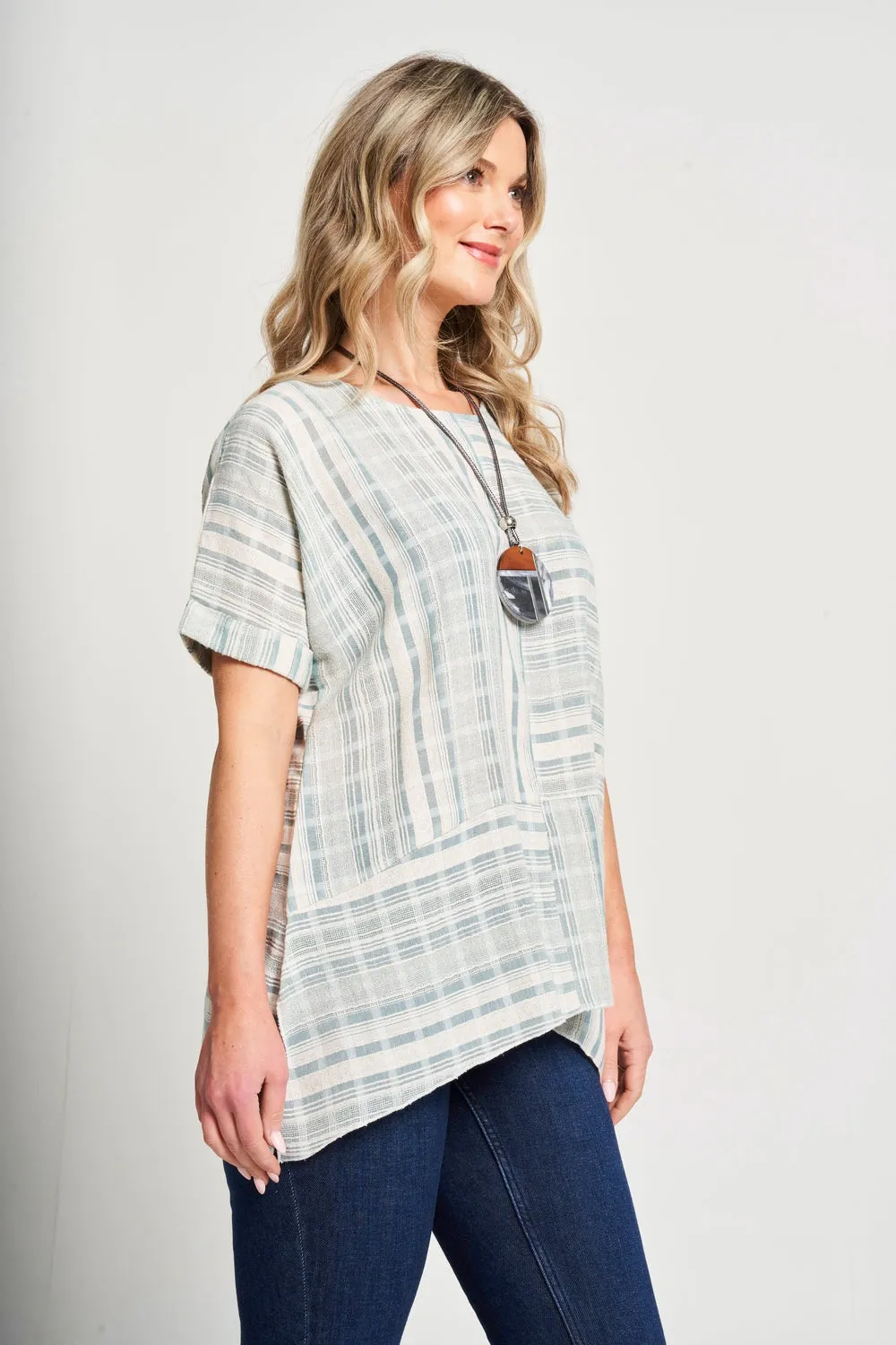 Saloos Drop Shoulder Panelled Top with Necklace