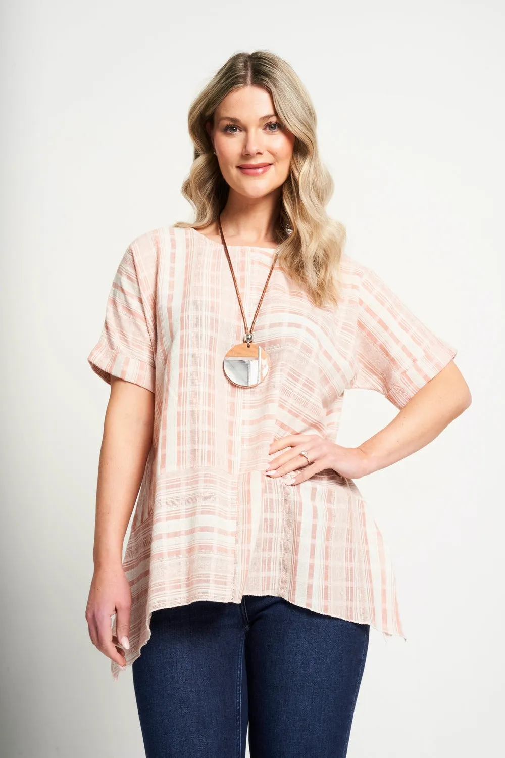 Saloos Drop Shoulder Panelled Top with Necklace