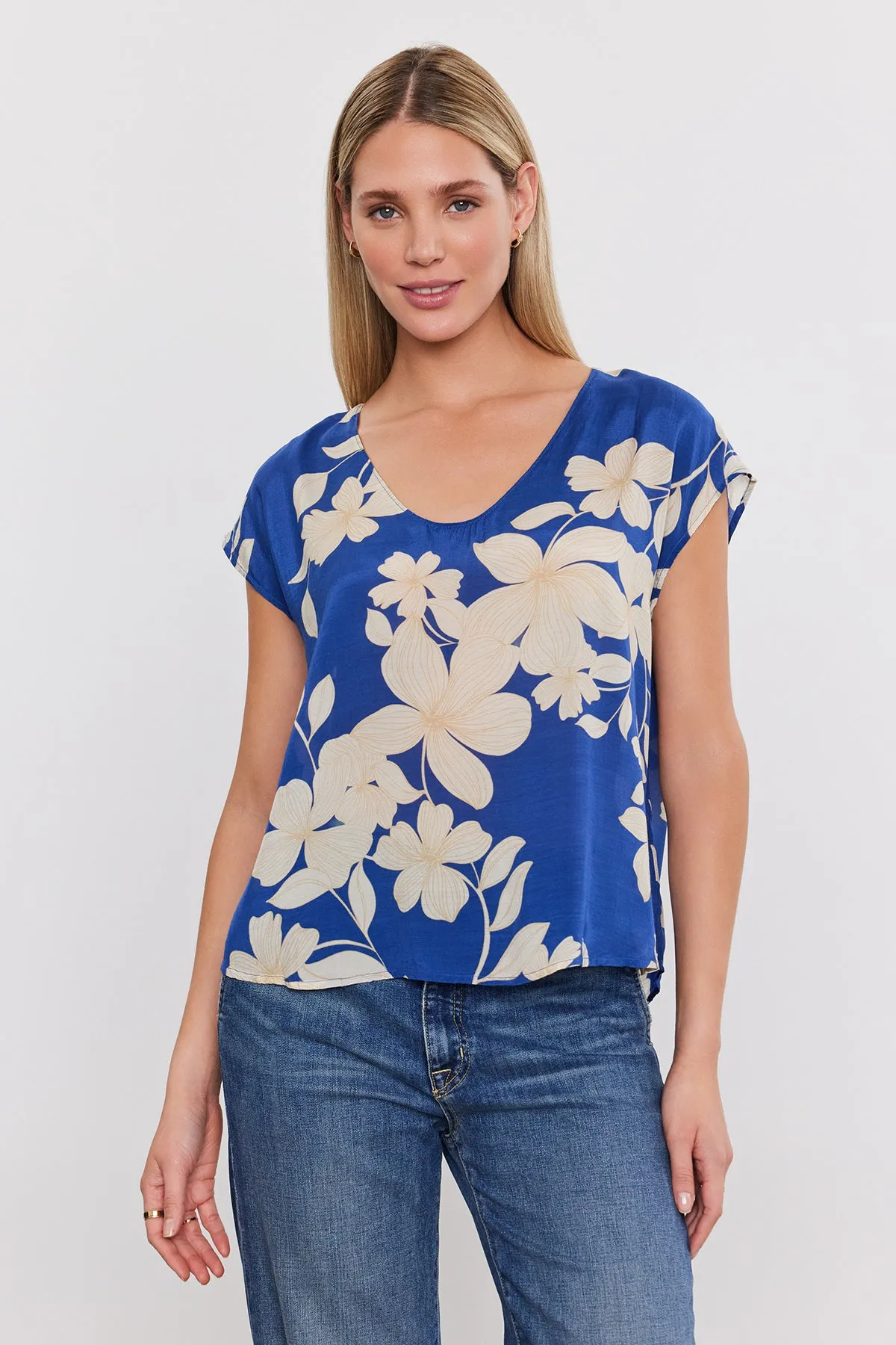 SHAYLEN PRINTED SCOOP NECK TOP