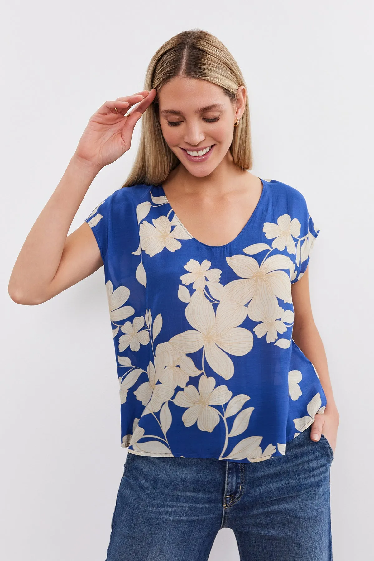 SHAYLEN PRINTED SCOOP NECK TOP