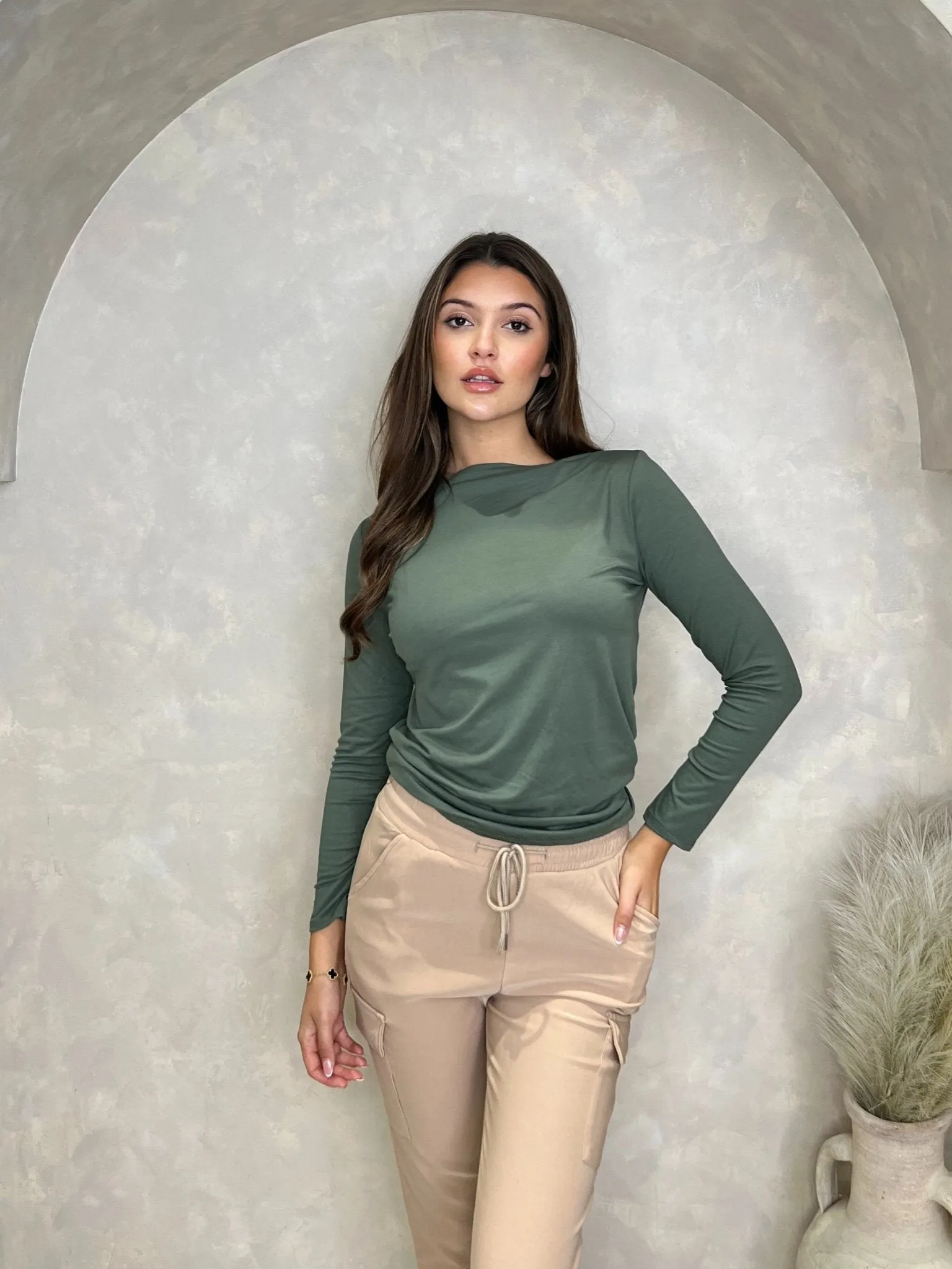 Slash Neck Long Sleeve Top