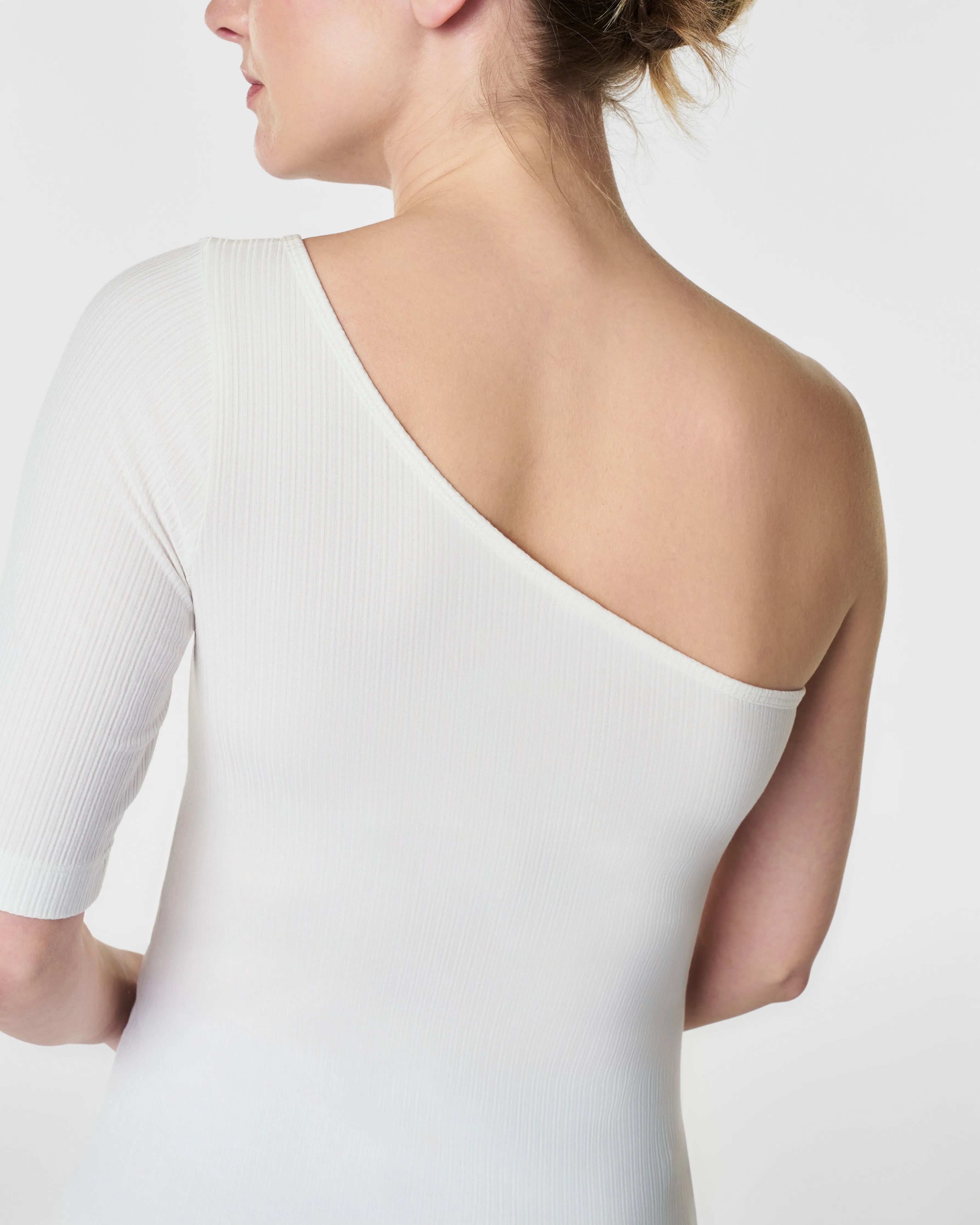 Stretch Rib One-Shoulder Top