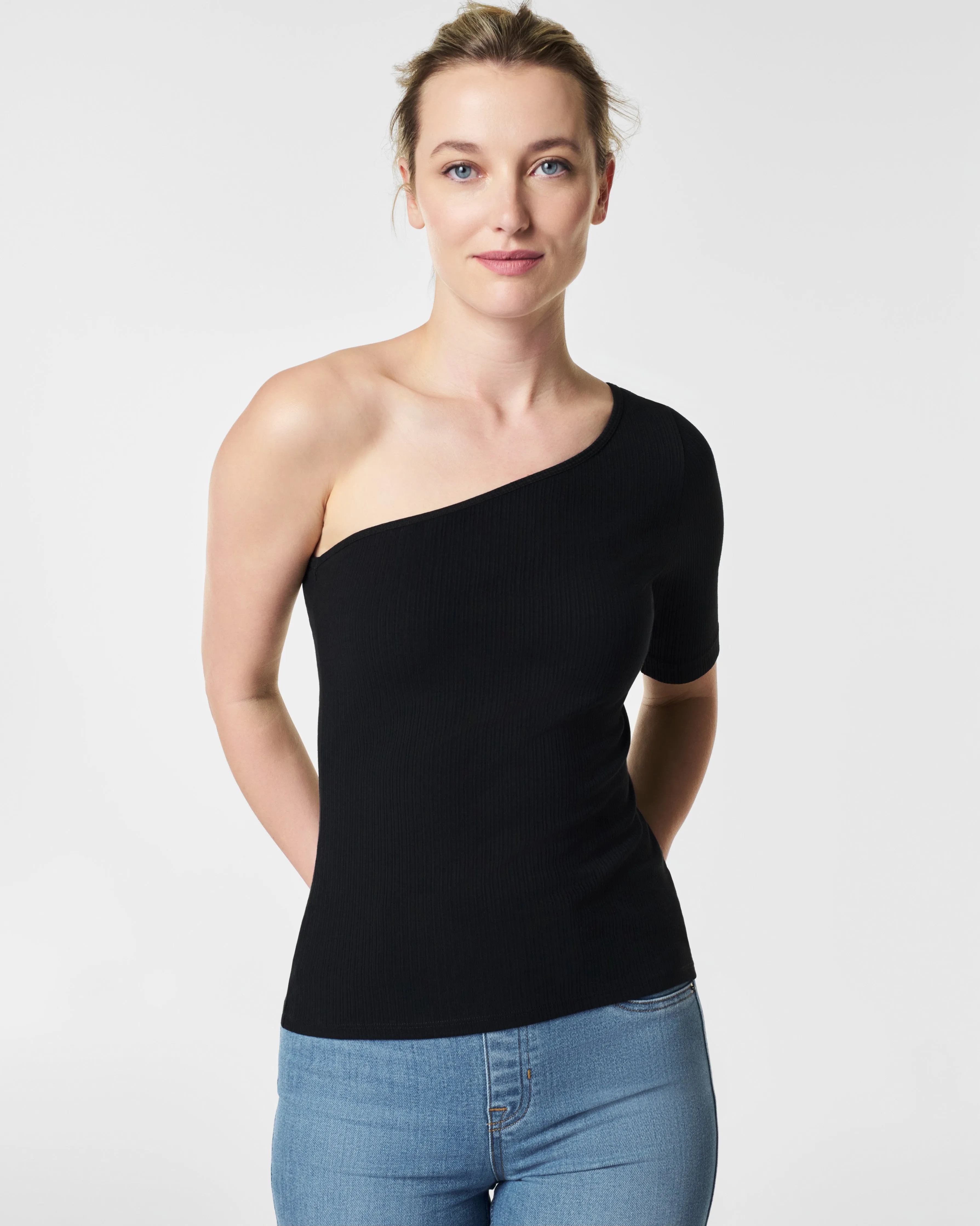 Stretch Rib One-Shoulder Top