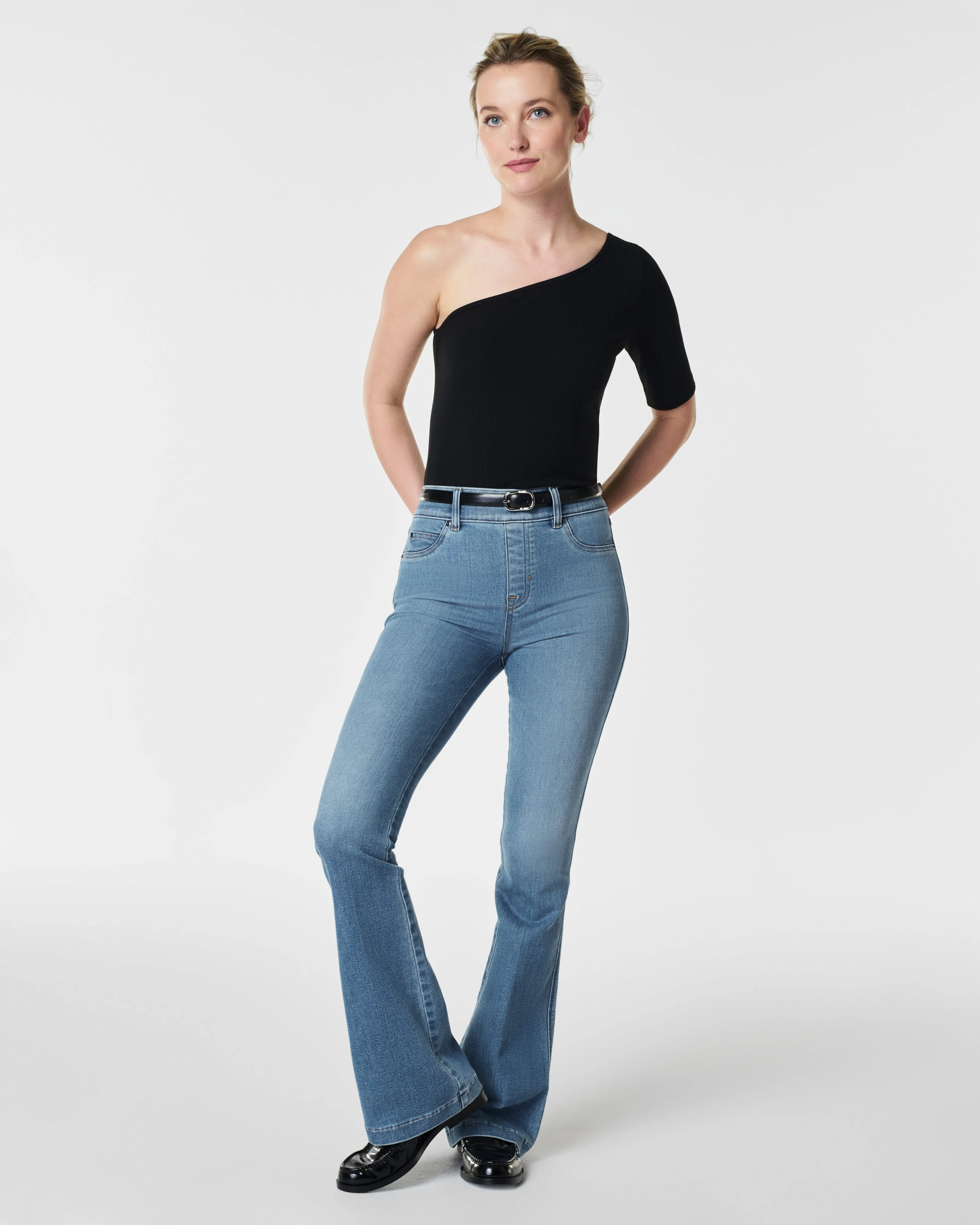 Stretch Rib One-Shoulder Top