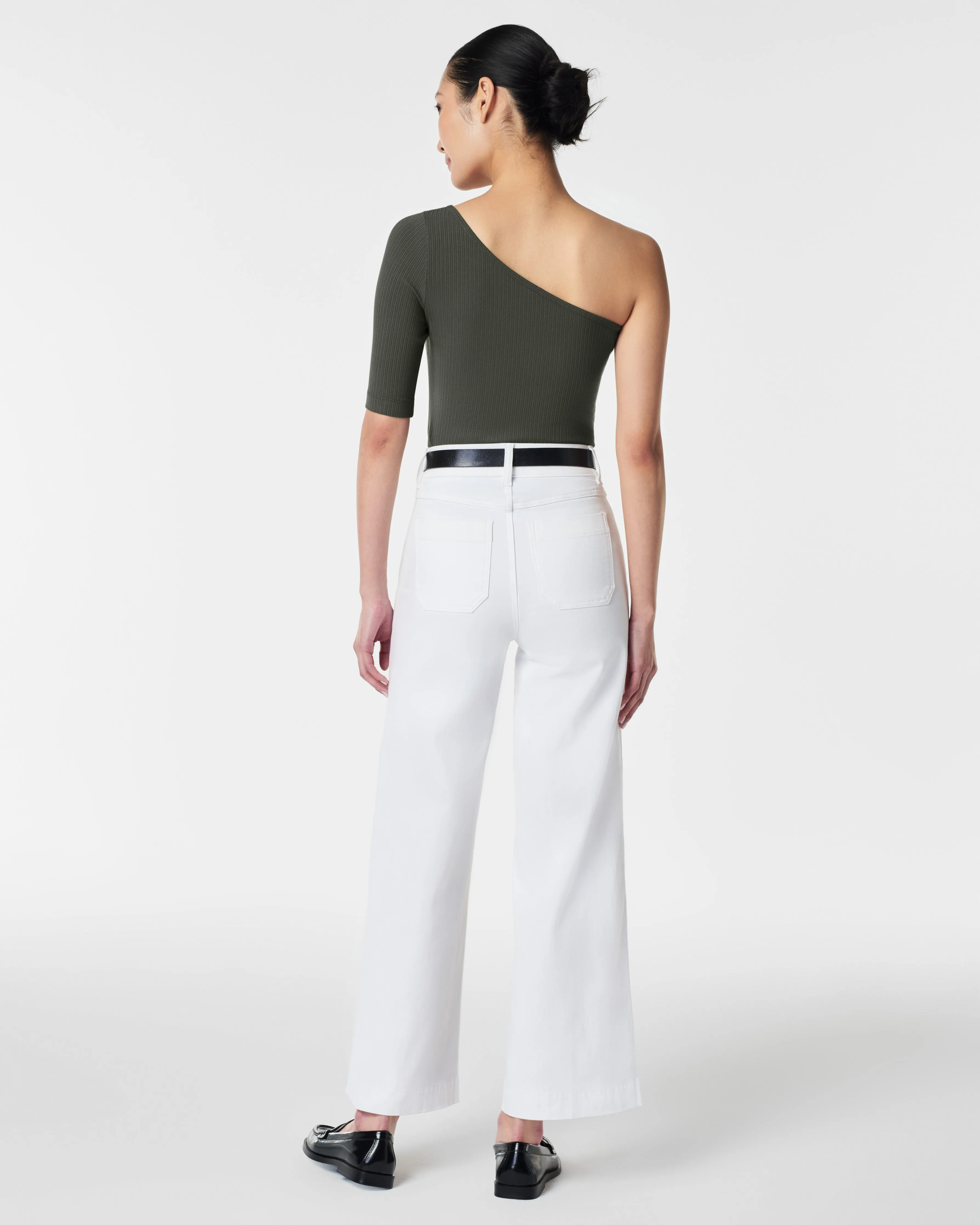 Stretch Rib One-Shoulder Top