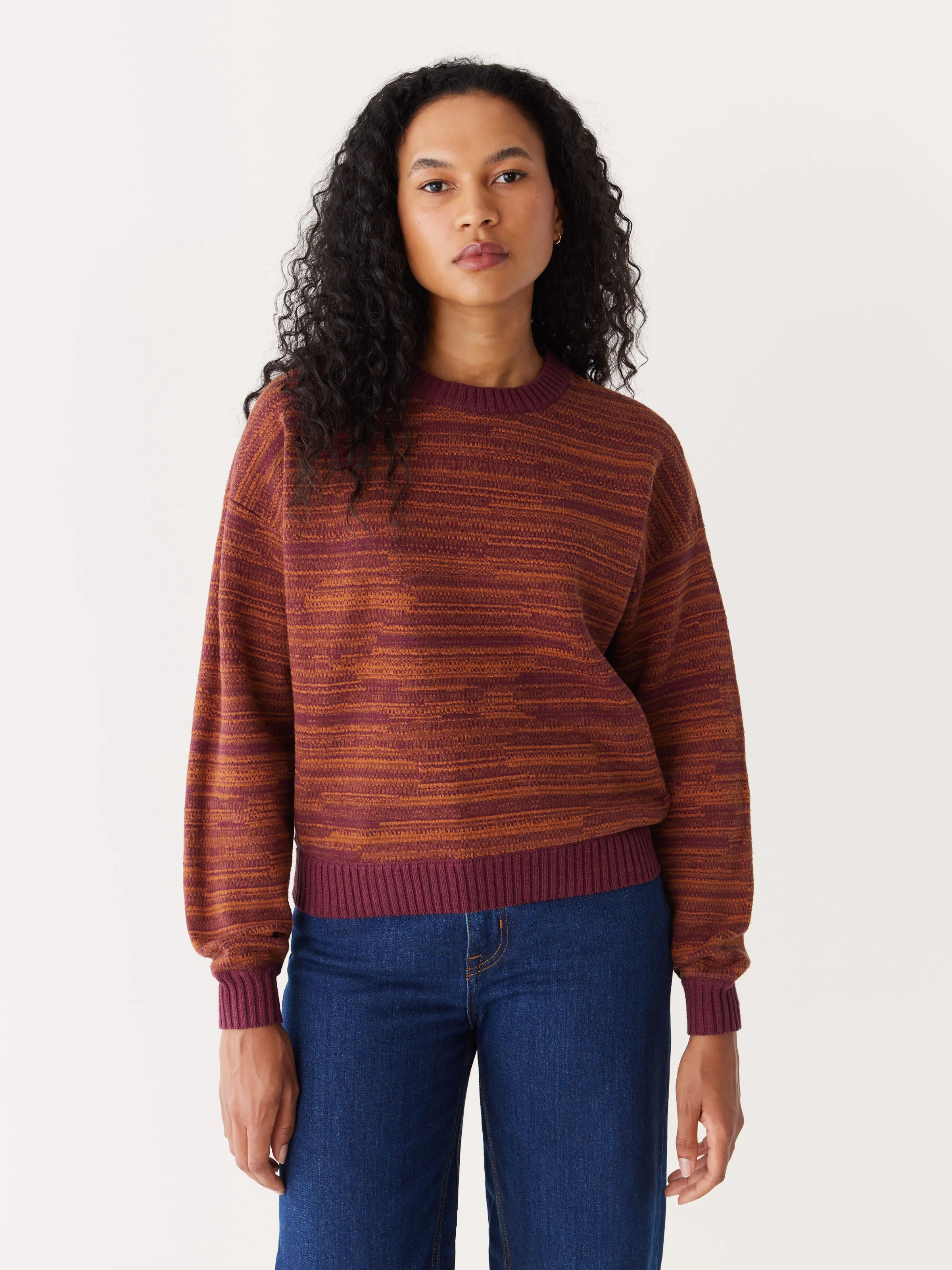 The Drop Shoulder Crewneck Sweater in Red Wine