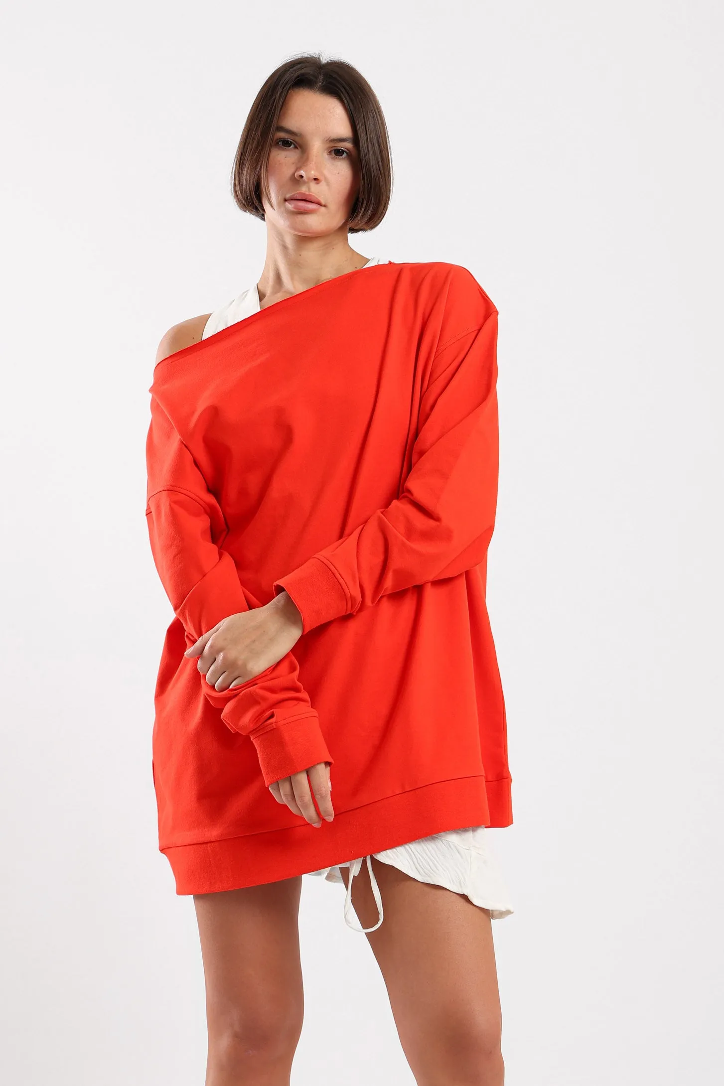 VERSATILE OFF SHOULDER SWEATER - RED