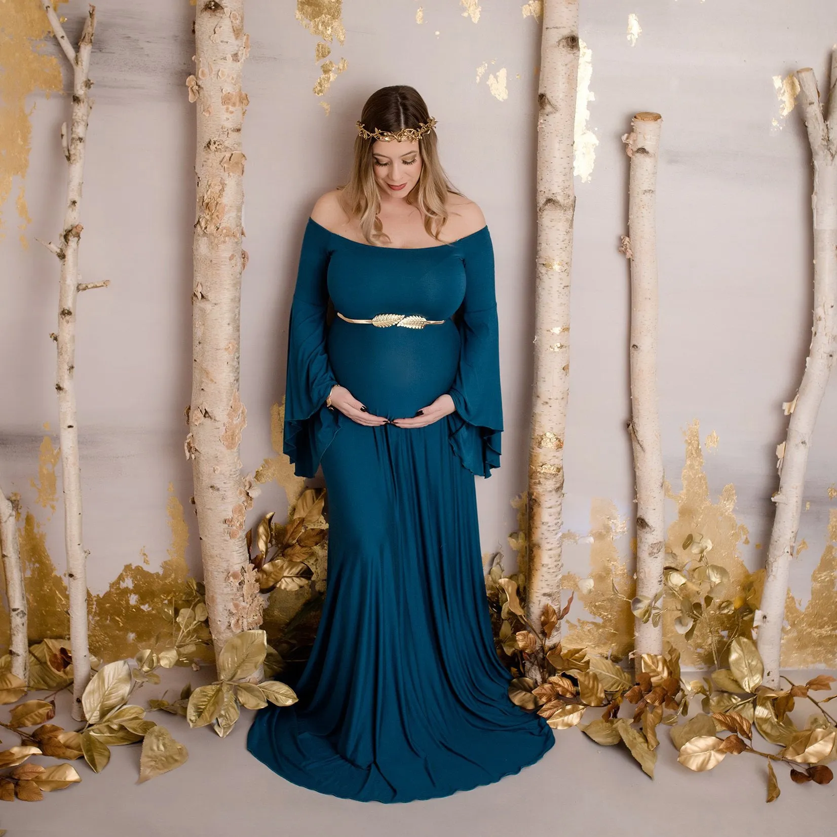 Women's Maternity Off-the-shoulder Floor-length Dress