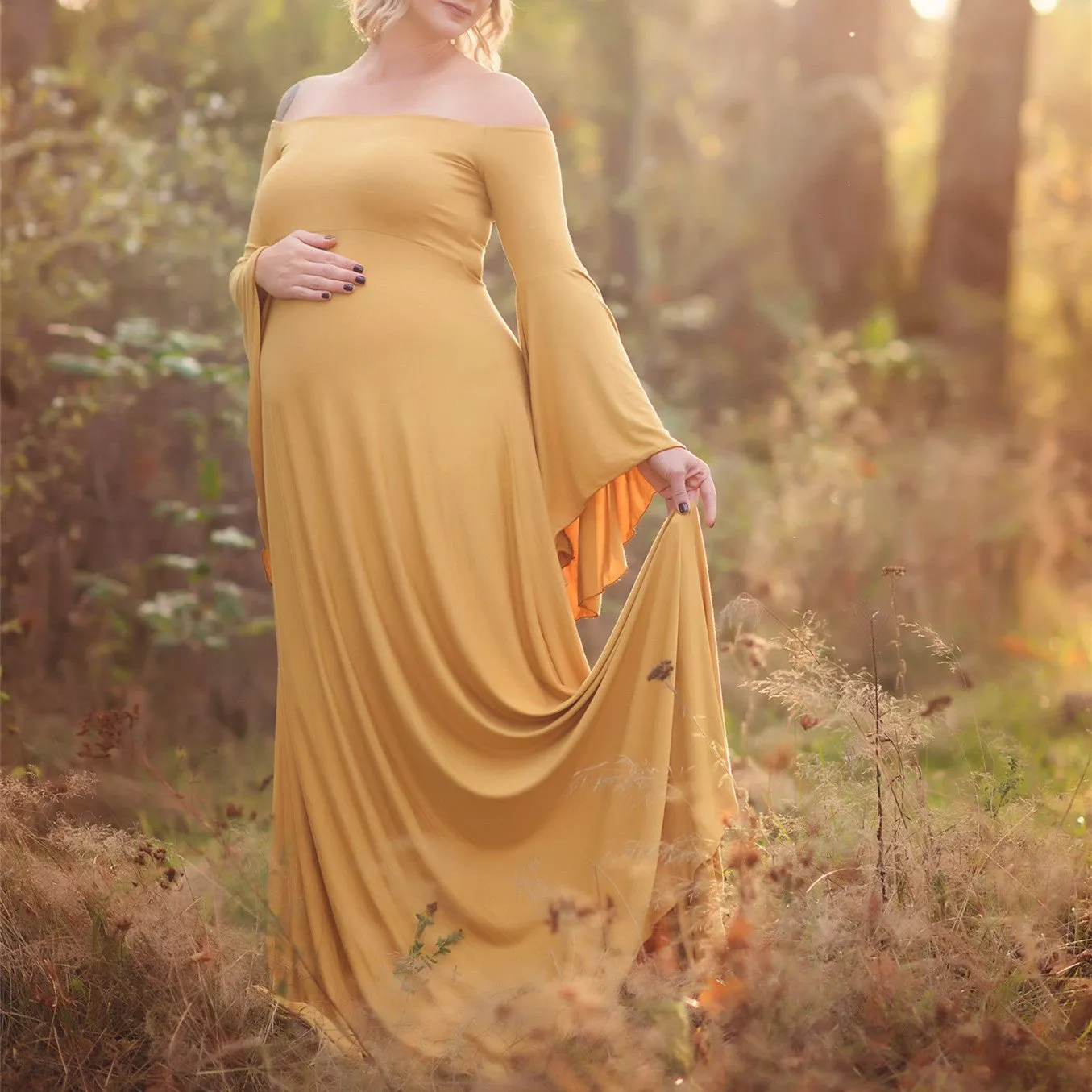 Women's Maternity Off-the-shoulder Floor-length Dress