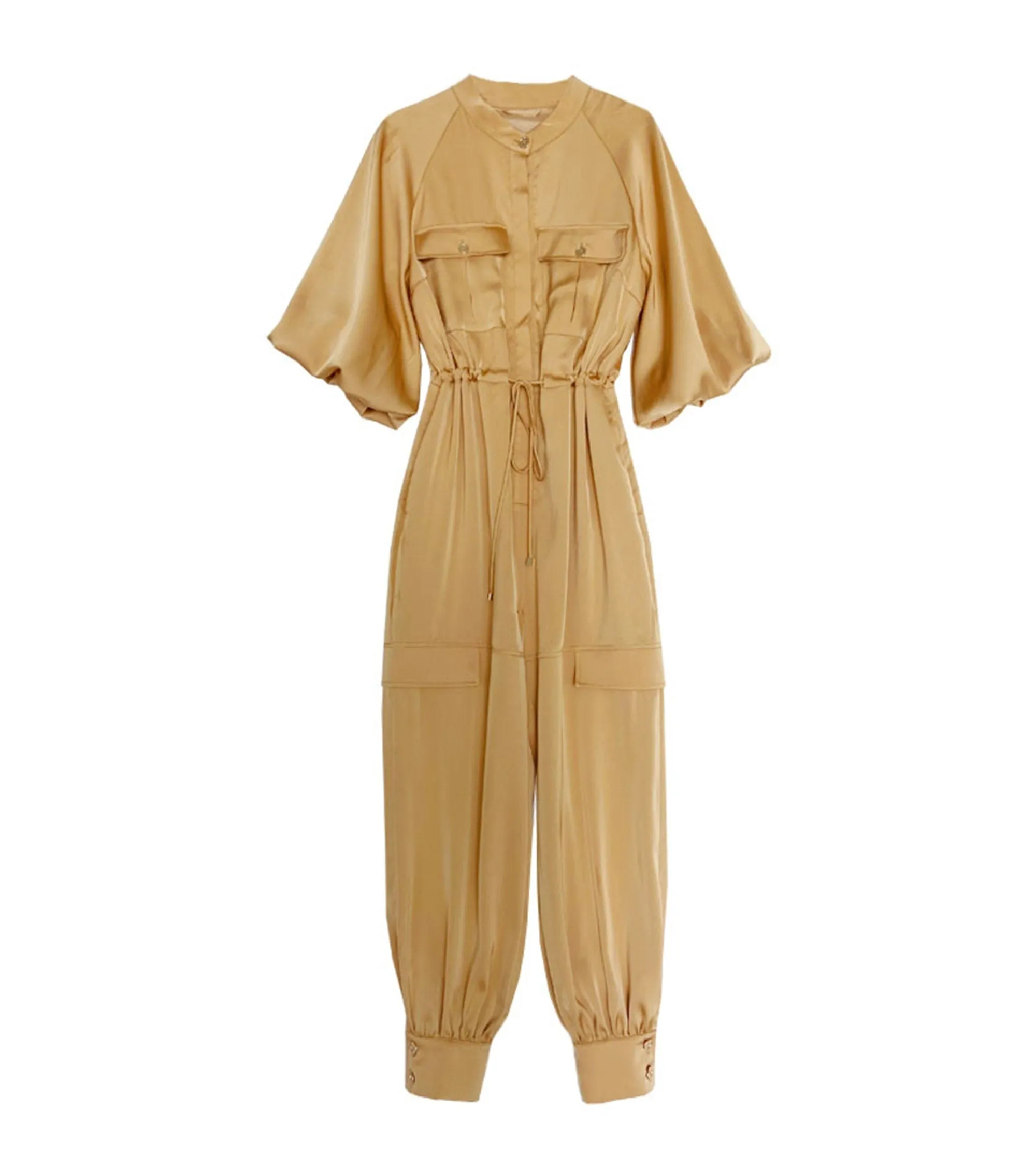 Women's Satin Jumpsuit,Green Overall,High-waist jumpsuit,loose lantern-sleeved Rompers,Green Jumpsuit,Gold Jumpsuit,Causal Loose jumpsuit